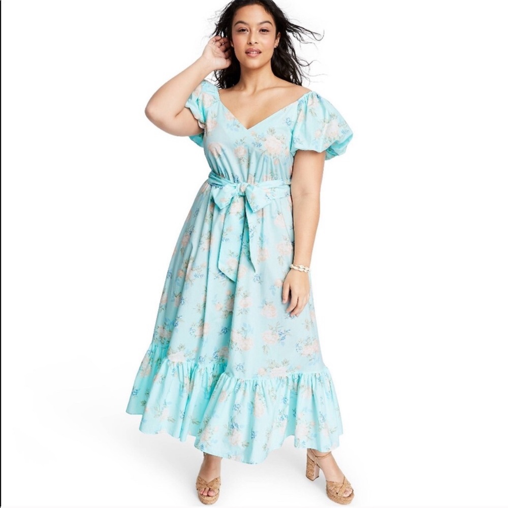Love Shack Fancy Blue Floral Puff Sleeve Dress 6
